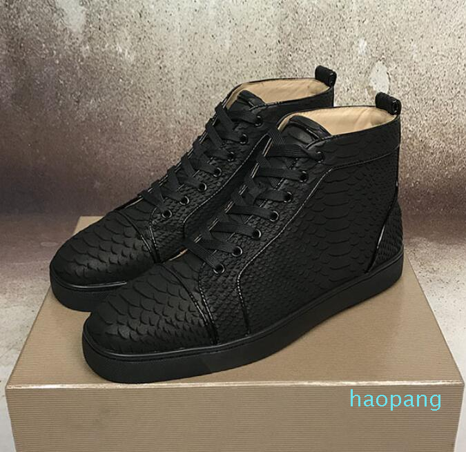 

Brands Fashion Men's Luxey Red Bottom Casual Shoes Fish Scale Black Genuine Leather Fashion High Top Lace Up Toe Irregular Spikes Sneakers