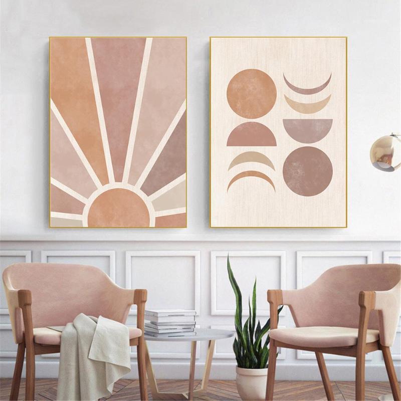 

Abstract Painting Sun Moon Scene Wall Art Print Boho Canvas Poster Mid Century Wall Art Pictures For Living Room Decoration1