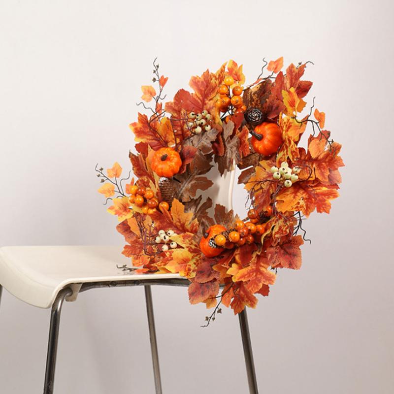 

Halloween Pumpkin Wreath Fabric Garland Halloween Decorations For Home Sun Flower Cane Wreath Thanksgiving Wall Home Decoration, A1