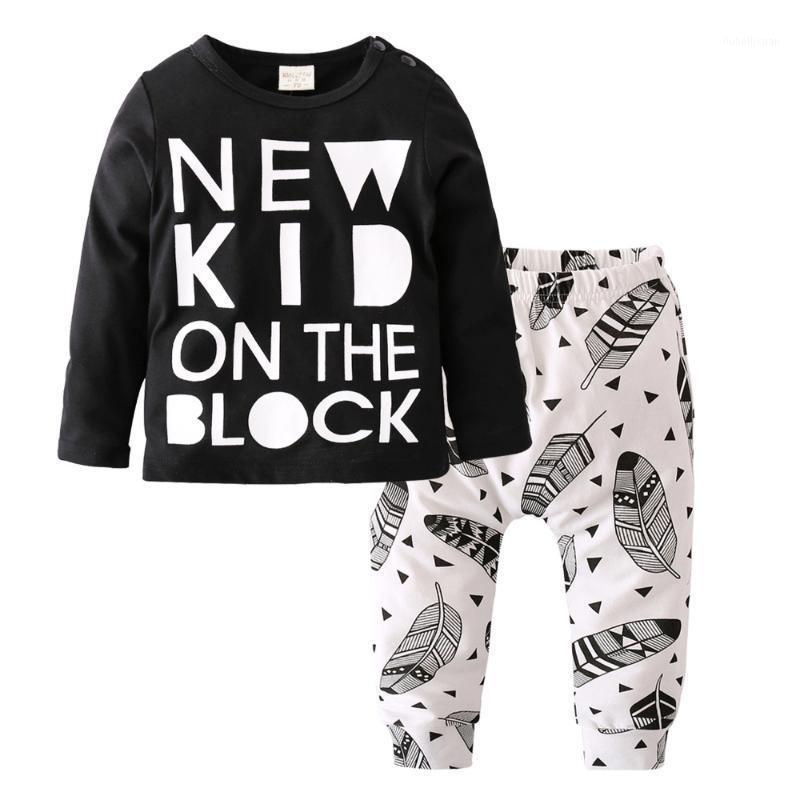 

New 2020 Autumn Baby Boy Girl Clothing Set Cotton Long-sleeved Letter Black Top+Pants Newborn Toddler Clothes Casual Outfits1