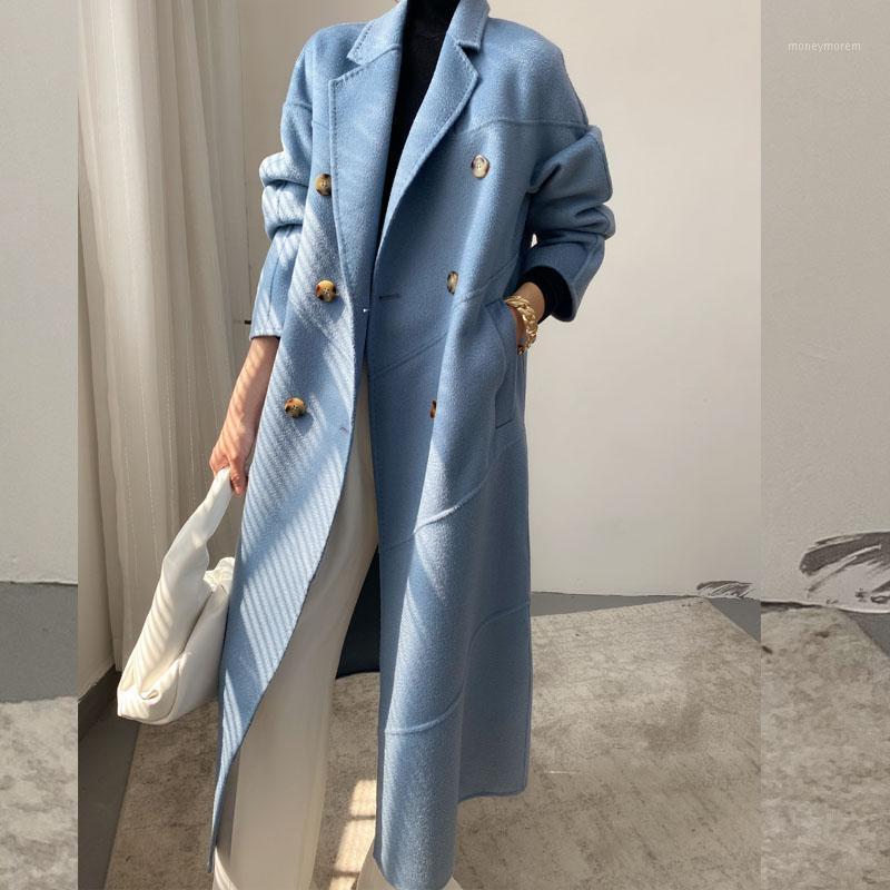 

2020 autumn and winter new medium and long water ripple cashmere coat M home with the same coat high-end double-sided1, Black