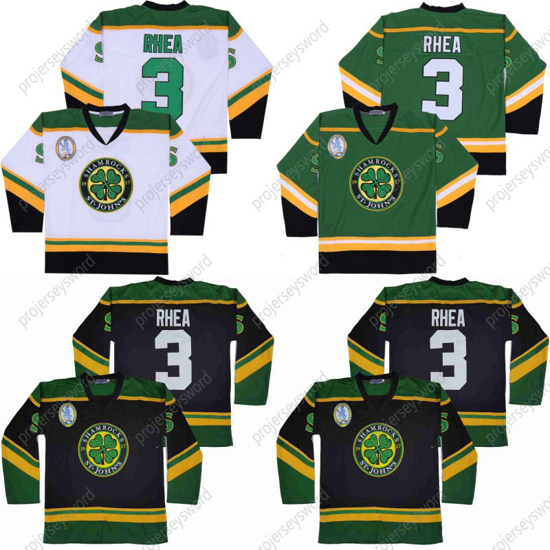 

Mens #3 Ross Rhea Hockey Jersey St. John's Shamrock's 100% Stitched Ice Hockey Jerseys S-XXXL, Black