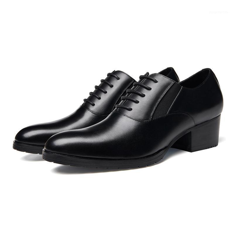 

New Mens Genuine Leather Dress Shoes High Heels Fahsion Round Toe Lace Up Oxford Wedding Shoes Height Increase Career Work1, Black