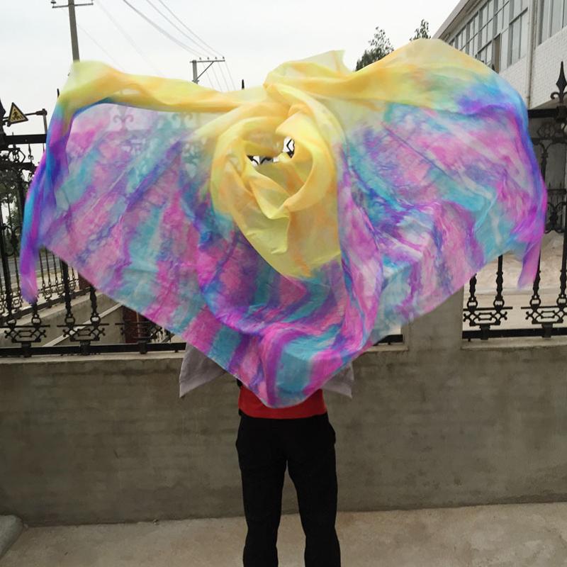 

New tie-dye belly dance 100% real Silk Veils Popular Gradient color Silk Hand Scarf Shawls for Dancing OR Stage 2 sizes, As pic