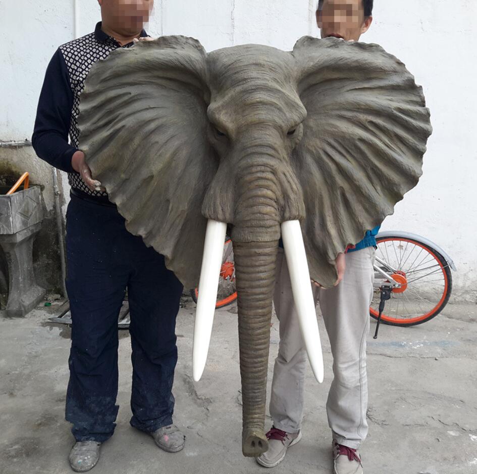 Simulated elephant animal head Decorative Objects wall hanging FRP sculpture artwork bar background decoration-image-754198044
