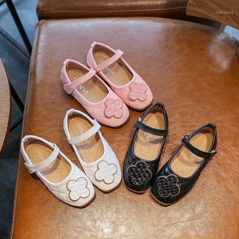 

2021 Girls' Autumn Fashion Leather Breathable Single Shoes New Girls' Flower Princess Shoes Cow Tendon Soled Leather1, White