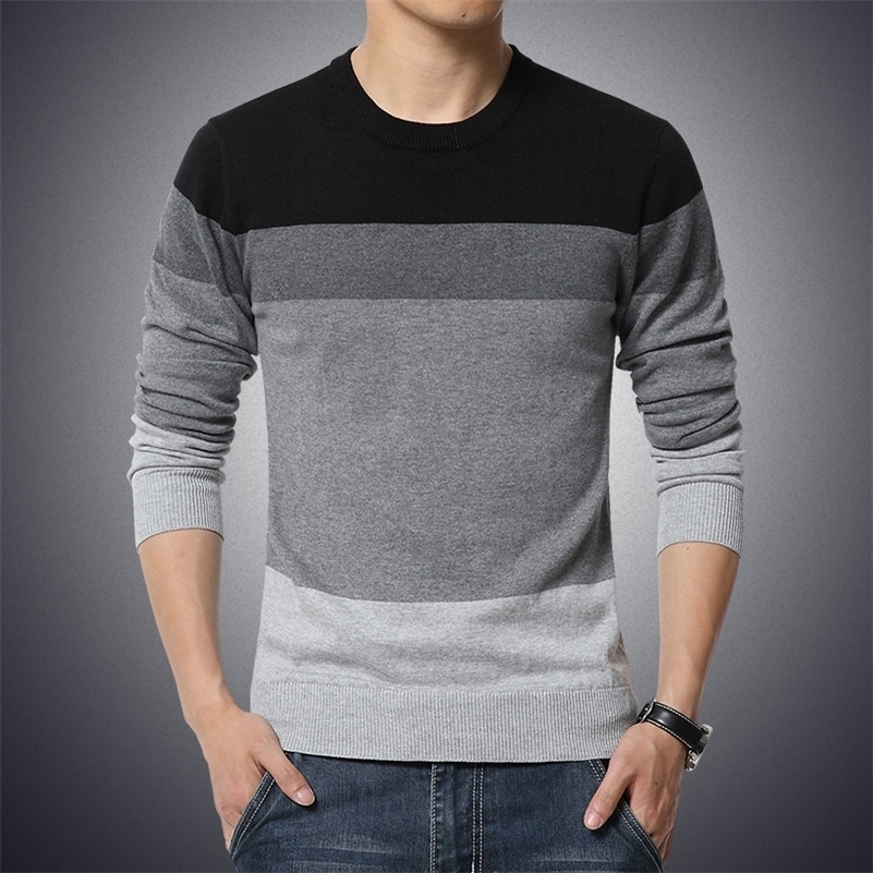 

3XL Sweater Men New Arrival Casual Pullover Men Autumn Round Neck Patchwork Quality Knitted Brand Male Sweaters Plus Size 201201, Black
