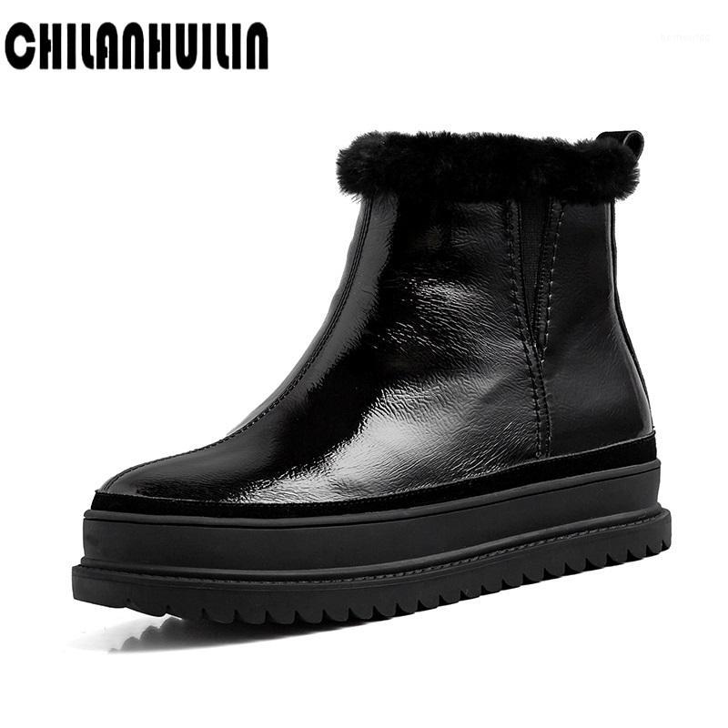 

women shoes winter snow boots flat winter plush platform ladies warm shoes leather fur women ankle boots female zip1, Black