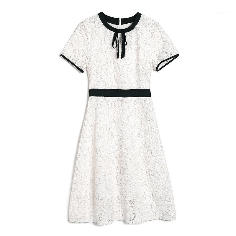 

Summer Luxuty Woman Cute Elegant White Lace Hollow Out Dresses Runway Slim Party Beach Office Lady Wear Business Dress1, Xaq529