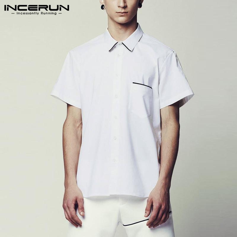 

INCERUN Fashion Patchwork Men Shirts Stylish Short Sleeve Lapel Blouse Summer Man Button Dress Shirt Leisure Pocket Camisa -5XL, Black