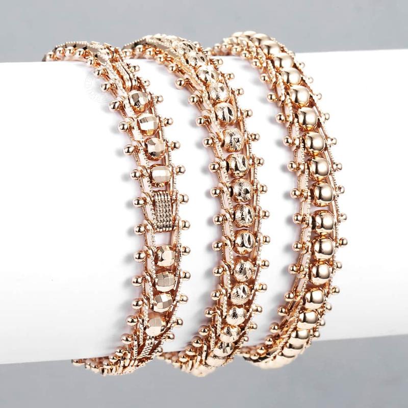 

Simple 585 Rose Gold Filled Bracelet for Women Men Smooth Carved Beads Ball Chain Bangle Jewelry Dropshipping 7.5inch CB28