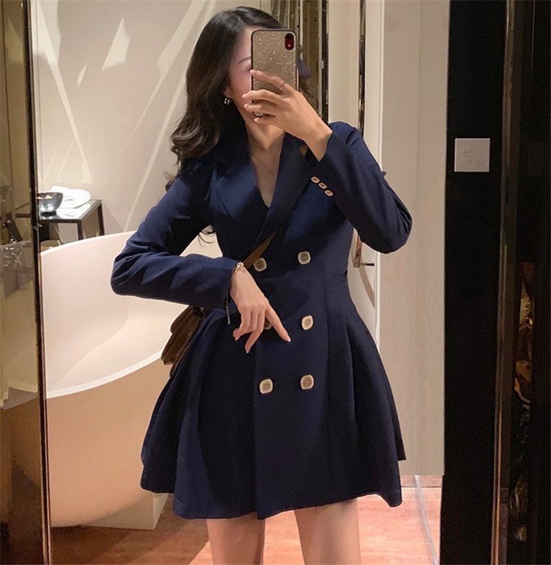 

2021 Lady in the Office Blazer Dressed New Spring Inlaid Short Quill Suit High Waist Strapped Elegantly a Line Clothed ENGK, Blue