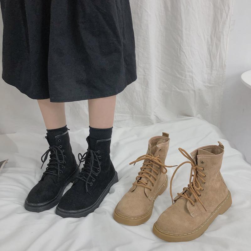 

boots casual boots winter warm lace ladies ankle suede ladies short British retro trend female nude, Black