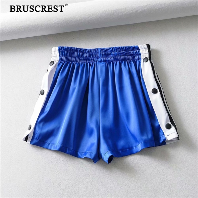 

Summer Satin Booty Shorts Women Blue Korean Elastic Club Shorts Streetwear High Waist Short Sparkly Kawaii Sweat Shorts Y200512, Black