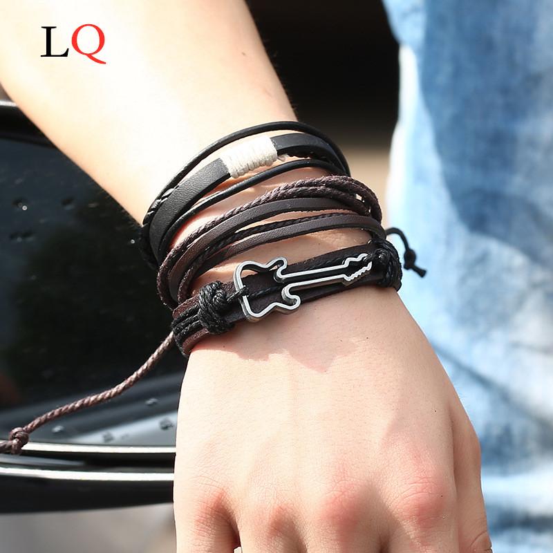 

Leather Bracelet Men Bohemia Charm Mens Bracelets Wrap Pulseira Jewelry New Set Men Bracelets Valentines Day Gift Hip hop Style