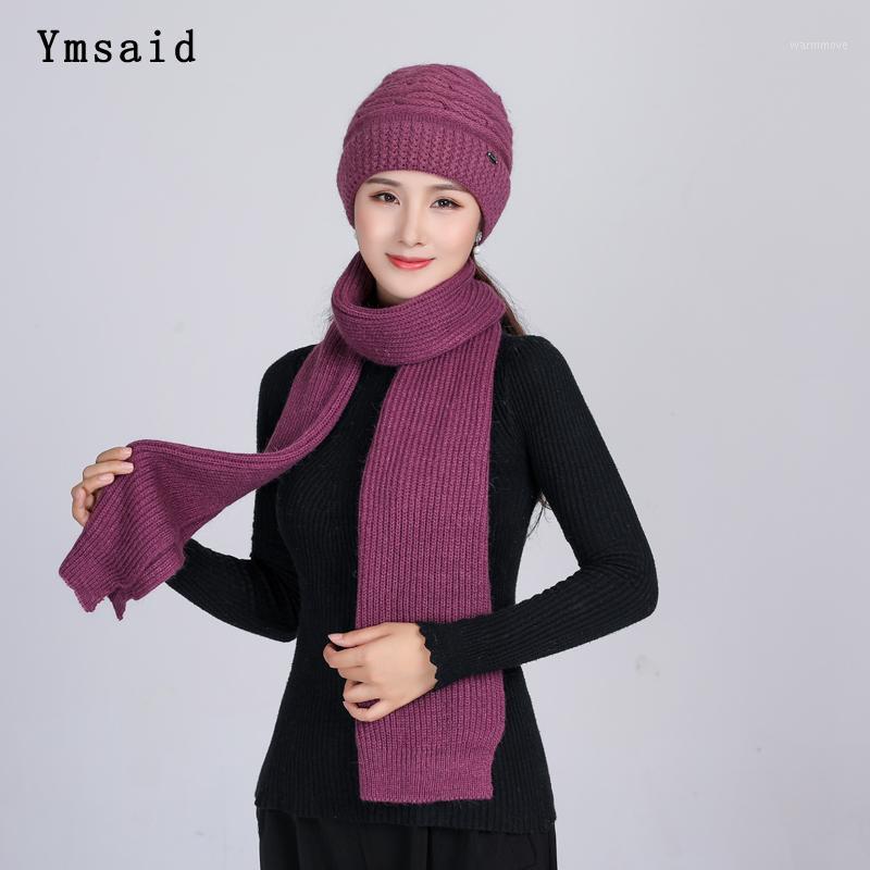 

Women Fur Knitted Hat Scarf Sets Beanies Skullies Female Thicken Shawl Warm Windproof Ear Protection Hat Mother1, Wine red hat