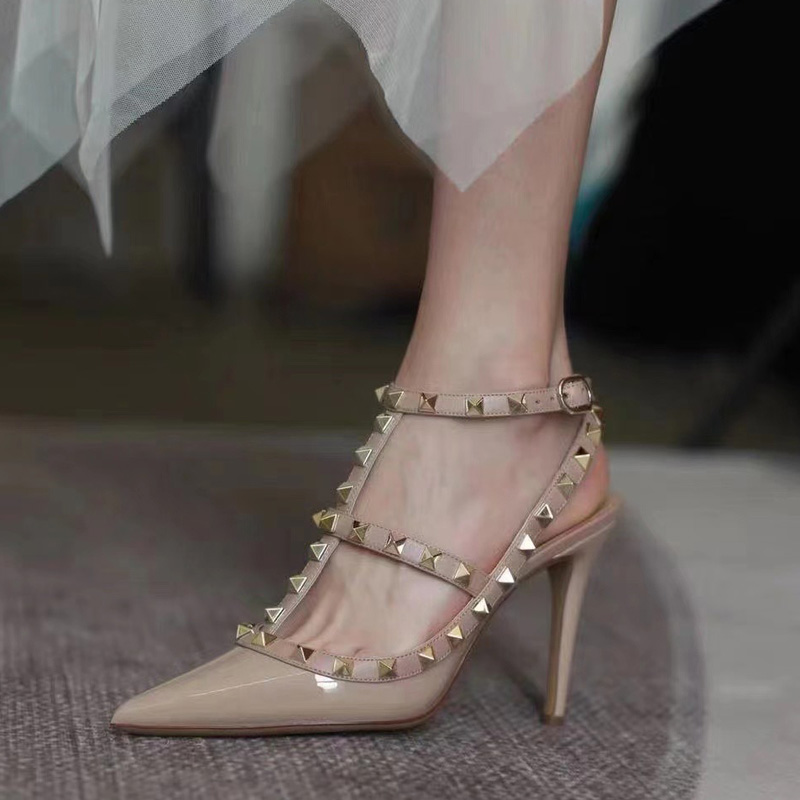 

Nice Shoes Shoes For Womens Luxurys Designers Patent Leather Rivets Sandals Buckled Strap 10cm High Heeled Party Wedding Shoe Factory Footwear 35-42, Blue