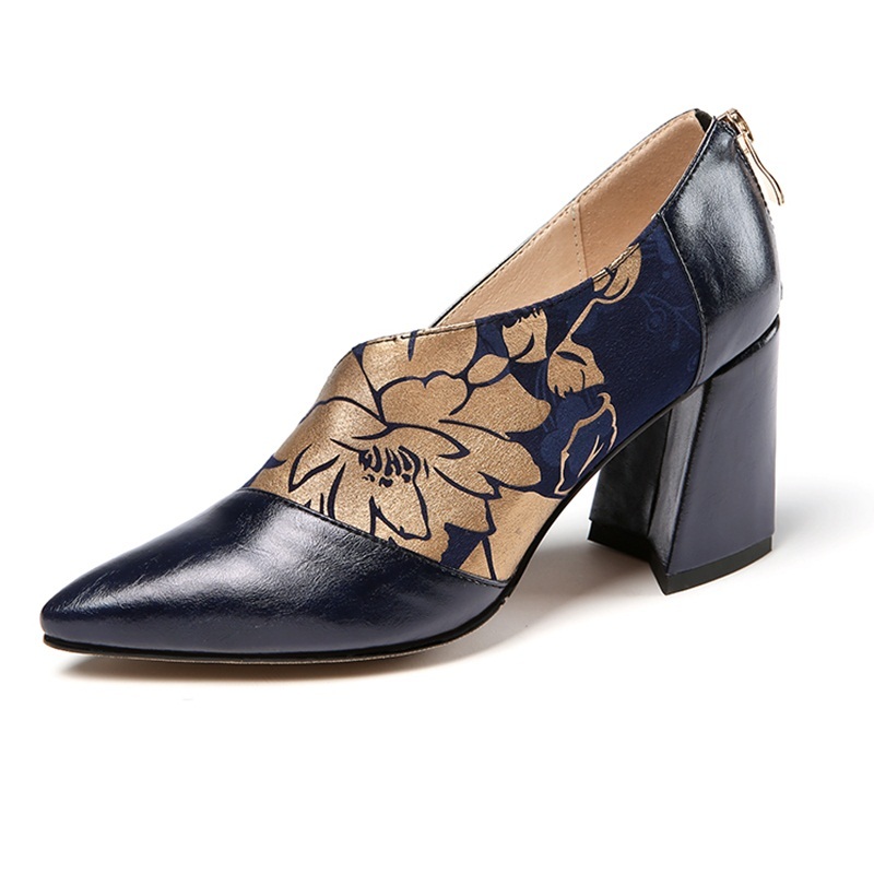 

2021 Finger Backward Leather Thick Heels Party High-quality Woman Ladies Shoes O3o6, Blue