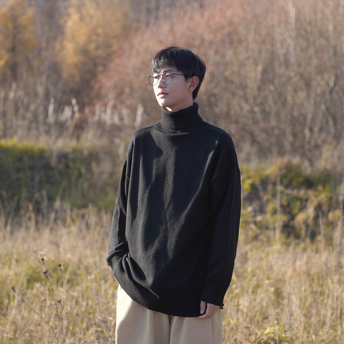 

2021 New Winter Man and Woman in the Same Lazy Wind Can Turn High Neck Solid Student Sweater Hot TXJC