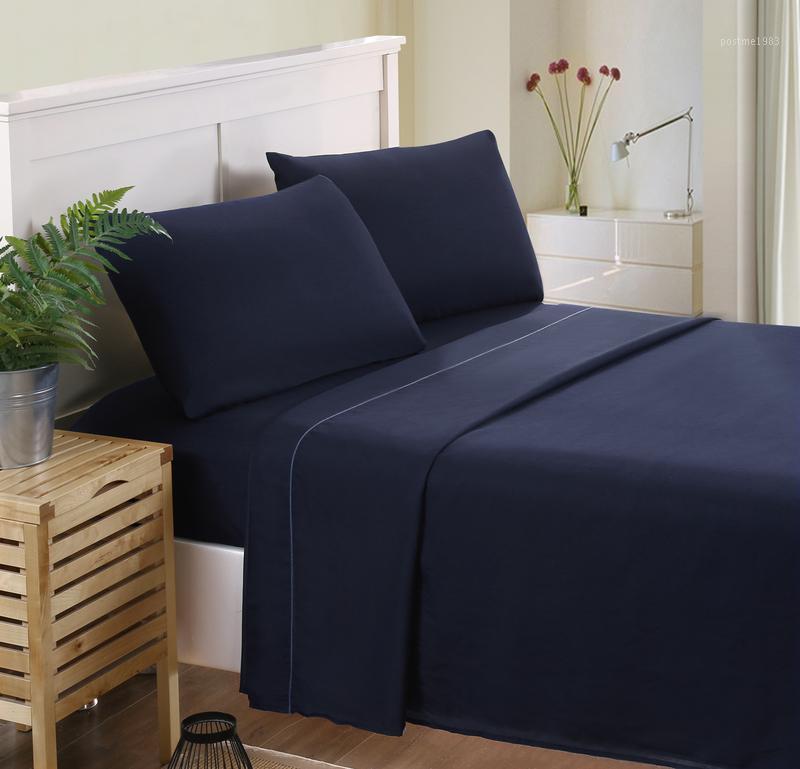 

MECEROCK 4pcs Factory Hot Sale Solid Color Bedding Set Fitted Sheet Flat Sheet Sets Pillowcases Bed Linen  XL Full Queen1, White