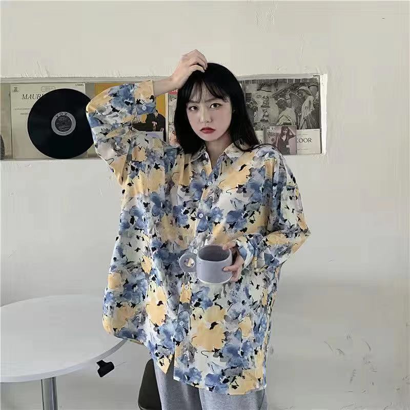 

2021 New Harajuku Blouses Vintage Ulzzang Long Female Blouse Spring Loosed Bohemian Printing of Women's Tops XTFL