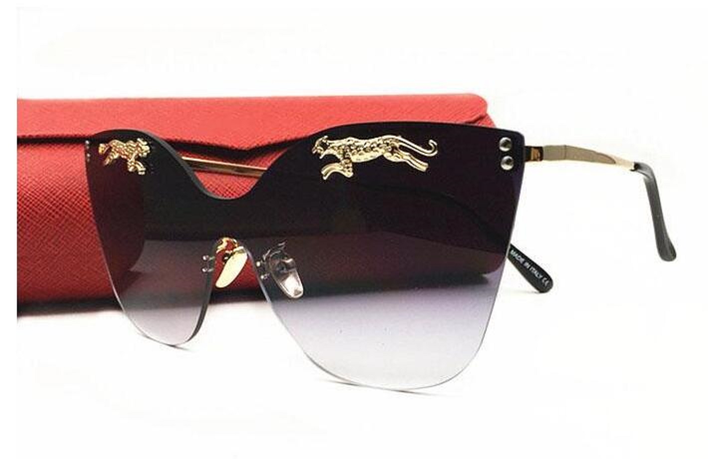 

France Design Leopard On Lens Cat Eye Rimless Sunlasses Mens Womens Hipster Leopard UV400 Lens Eyeglasses Shades With Box