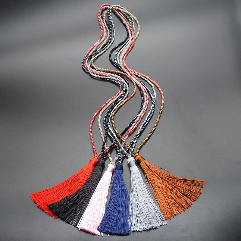 

New Fashion Boho Long Fringe Tassel Necklaces Women Collier Glass Beads Crystal Statement Collar Bohemian Jewelry Gifts