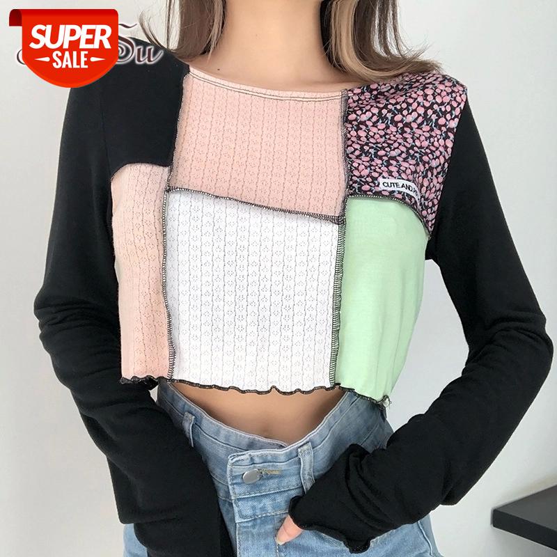 

ArtSu Long Sleeve Floral Knitted Top Patchwork Loose Streetwear T-shirt 2020 Autumn O-neck Basic Casual Women Clothes TS52300 #zp3G, White