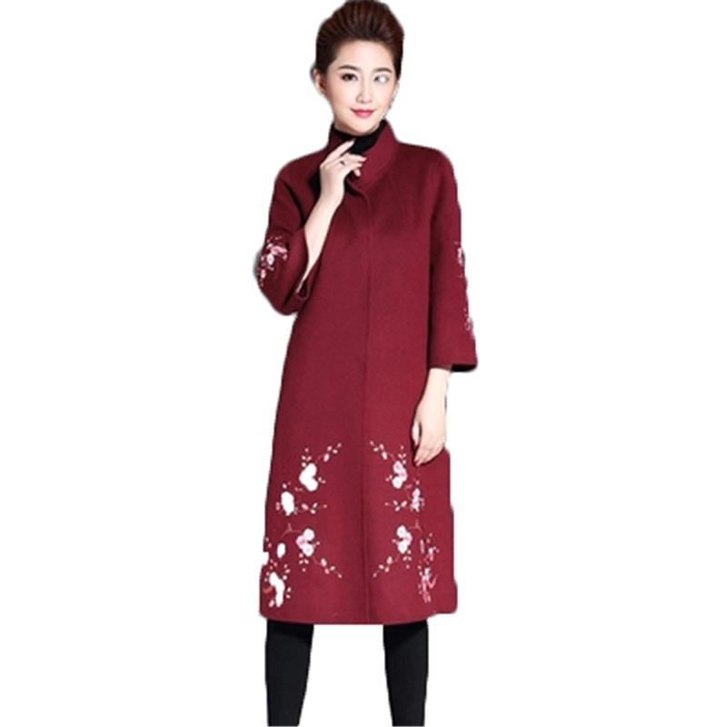 

5XL2020 New Winter Female Plus Size Vintage Woolen Coat Embroidery Loose Women's Overcoat Women Woolen clothing Outerwear J901, Gray