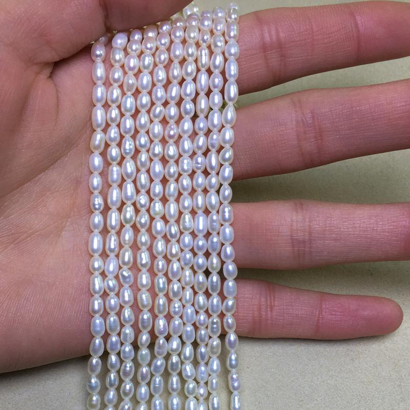

Freshwater Pearl necklace Rice shape with Size 3-3.5 mm loose pearl strands DIY Jewelry Accessories