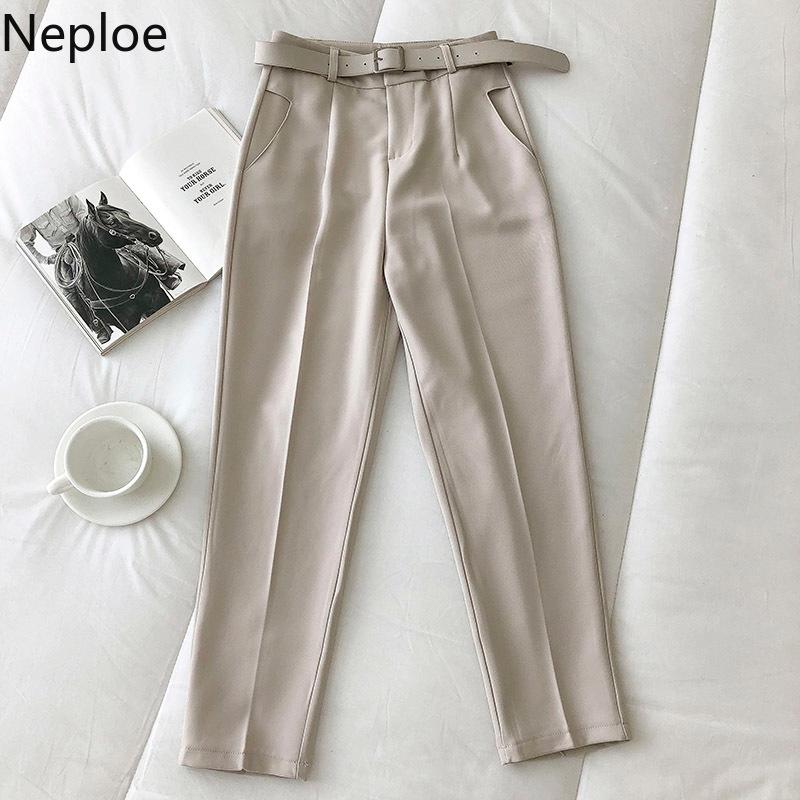 

Neploe Sweatpants Women with Belt High Waist Casual Harem Pants Korean Slim Fit Pantalon Femme Work Office Trousers Femme 4H111, Black