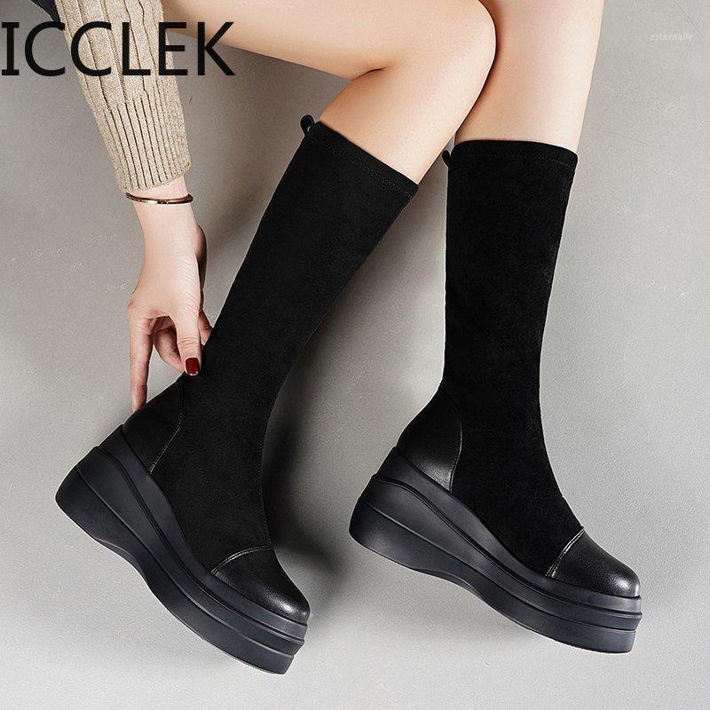 

2020 New Arriver High Quality Women Brand Boots Platform Shoes Round Toe Fashion Hight Heel Long Boots1, Black