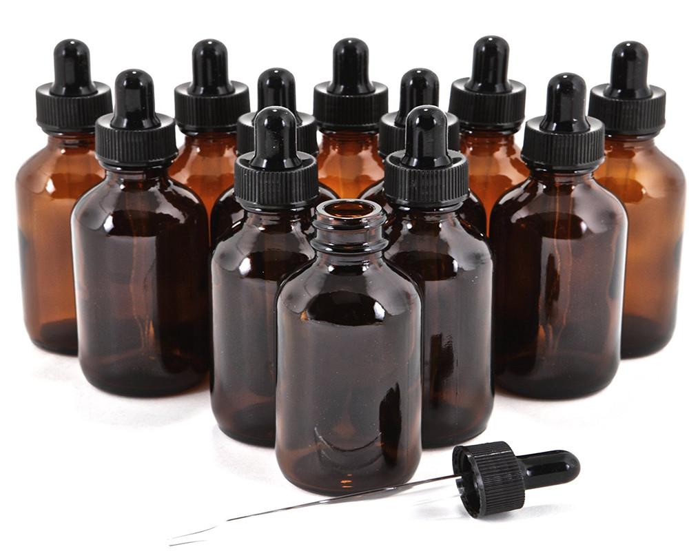 

12X 2 Oz Empty 60ml Amber Glass Dropper Bottles with glass eye dropper pipettes for organic essential oils lab chemicals reagent