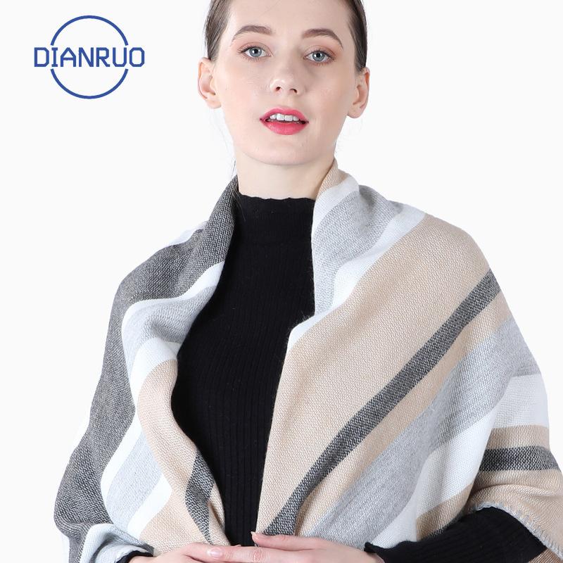 

DIANRUO 2020 New Stripe Scarf Women 2020 New Two-sided Scarves Winter Warm Blanket Light Colour Shawls and Wraps R349