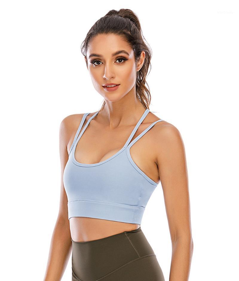 

Nylon Fitness Sports Bra Underwear Women Crop Top Tank Sexy Workout Yoga Bras Exposed Back Padded Fashion Gym Bra1, Haze blue bra