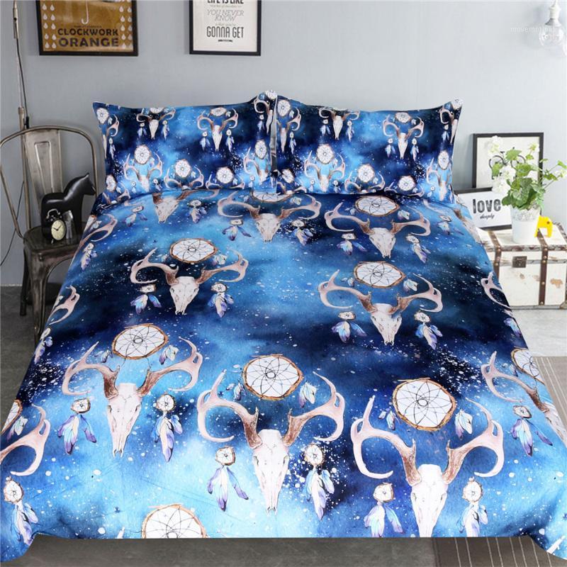 

3 PCS Bedding Set Elk and Moon Duvet Cover With Pillowcase Deer Printed Bed Set Moonlight Bedclothes1, As pic