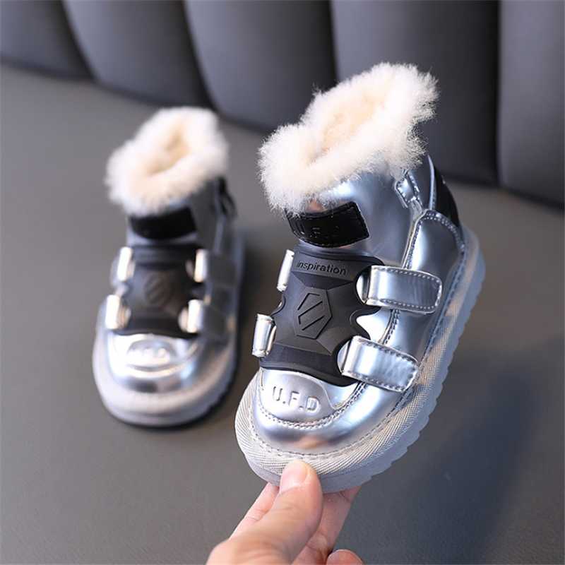 

AOGT 2020 Winter Baby Shoes Infant Toddler Boots Mirror Microfiber Leather Waterproof Warm Plush Kids Baby Snow Boots T20-285, Black