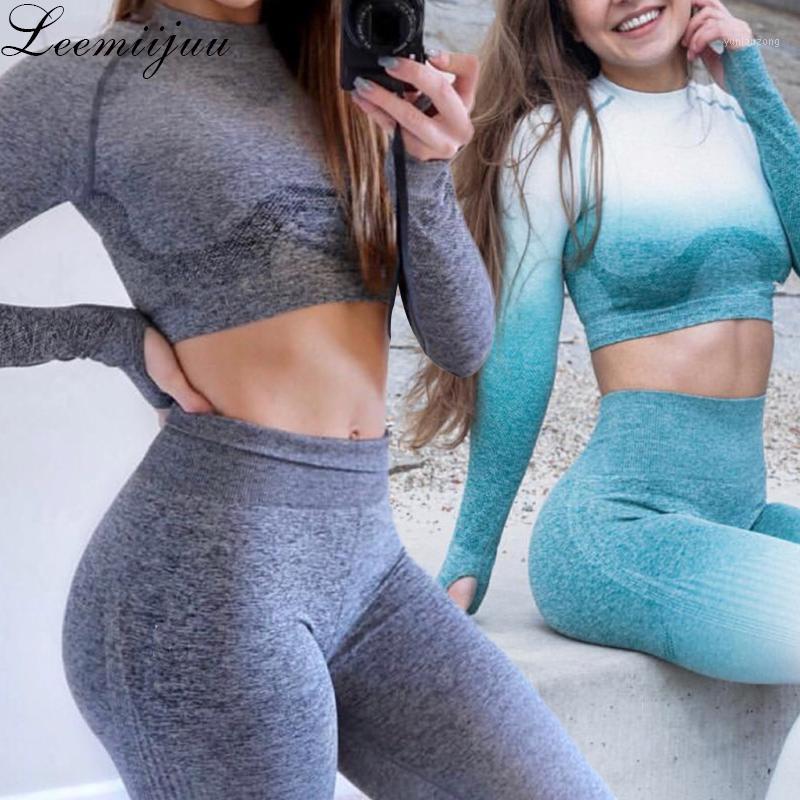 

LEEMIIJUU Women' Pink Seamless Long Sleeve Crop Top Yoga Shirts Running Fitness Workout Seamless Top Shirts Yoga Tops1, Green