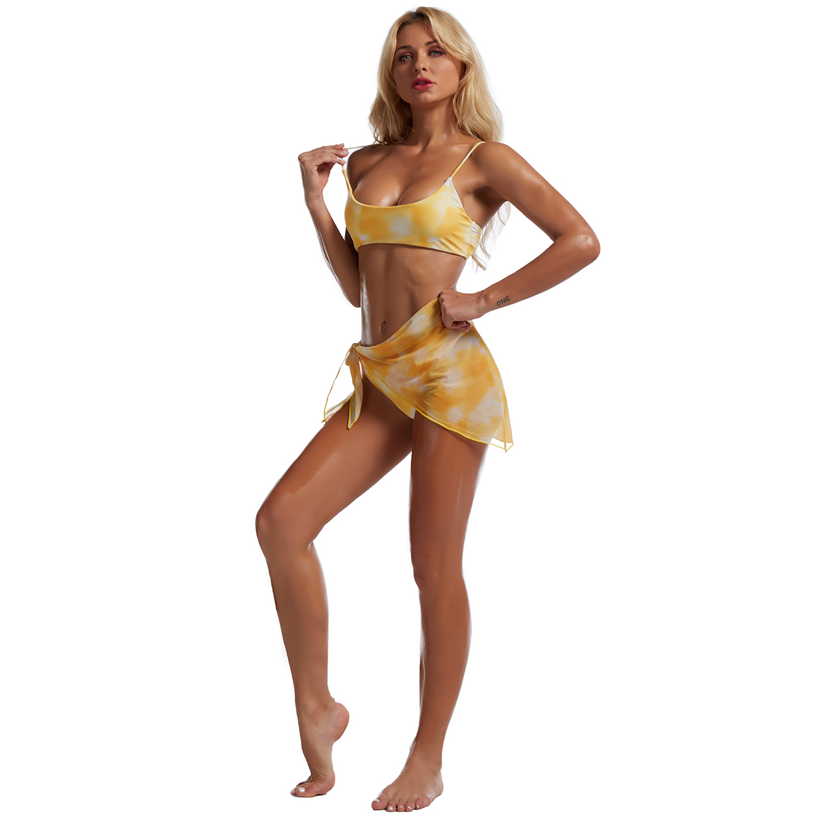 

New Tie-dye Gradient Printed Three-piece Skirt Bikini Sexy Printed Swimsuit Women 7207