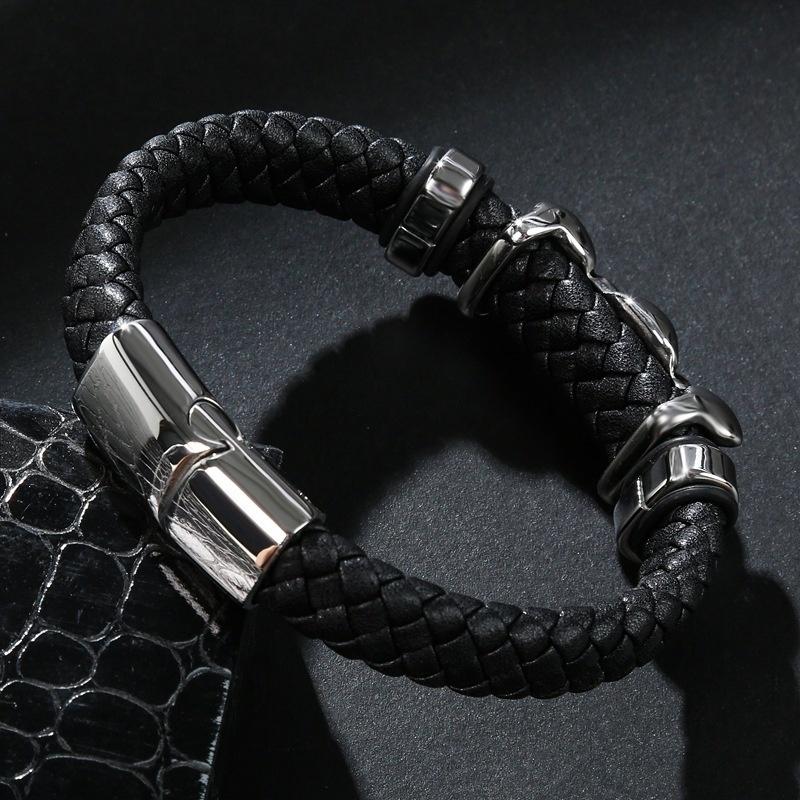 

Special Design Stainless Steel Punk Winding Rule Graphic Fashion Genuine Leather Bracelet Bangle For Men