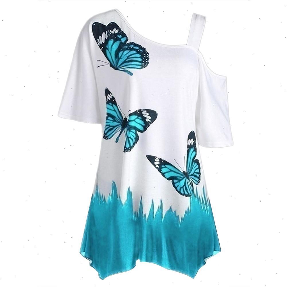 

Plus Size Tops Summer Women T-shirt Butterfly Print Cold Shoulder Short Sleeve Tunic Tee Top, Purple