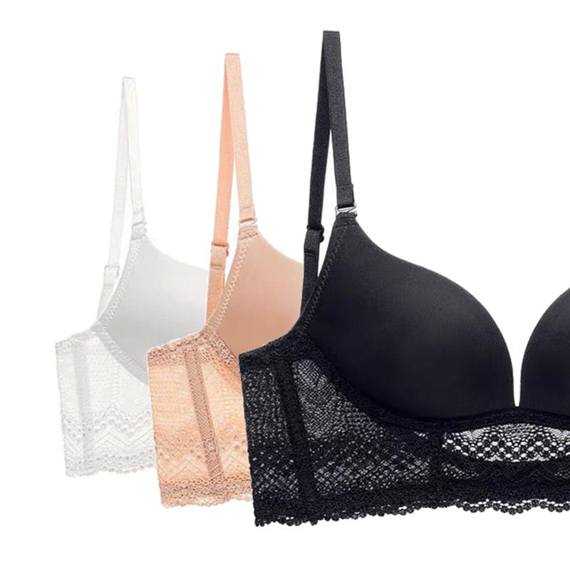 

Deep U Backless Lace Bra Top Female Lingerie Wireless Thick Push Up Bras For Women Comfortable Seamless Underwear Sexy Brassiere, Black