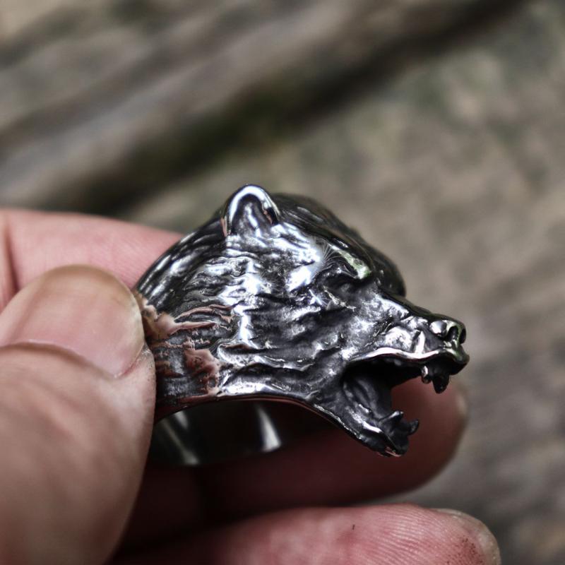 

EYHIMD Ancient Wolf 316L Stainless Steel Ring Mens Vintage Biker Rings Viking Amulet Jewelry