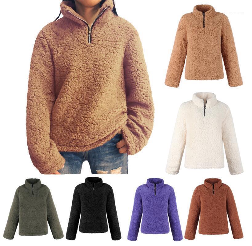 

fashion women' zipper stand-up collar plush sweater European and American warm top F0073 imitation fur coat1, White