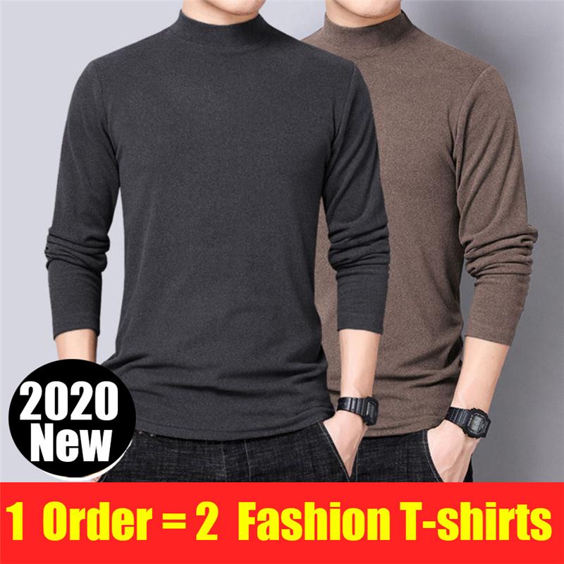 

Men's T-Shirts Men Tshirts 2022 Fashion Autumn Winter Keep Warm Pullover Solid Color Long Sleeve Tops Half High Neck Tees Camiseta Para Homb, White;black