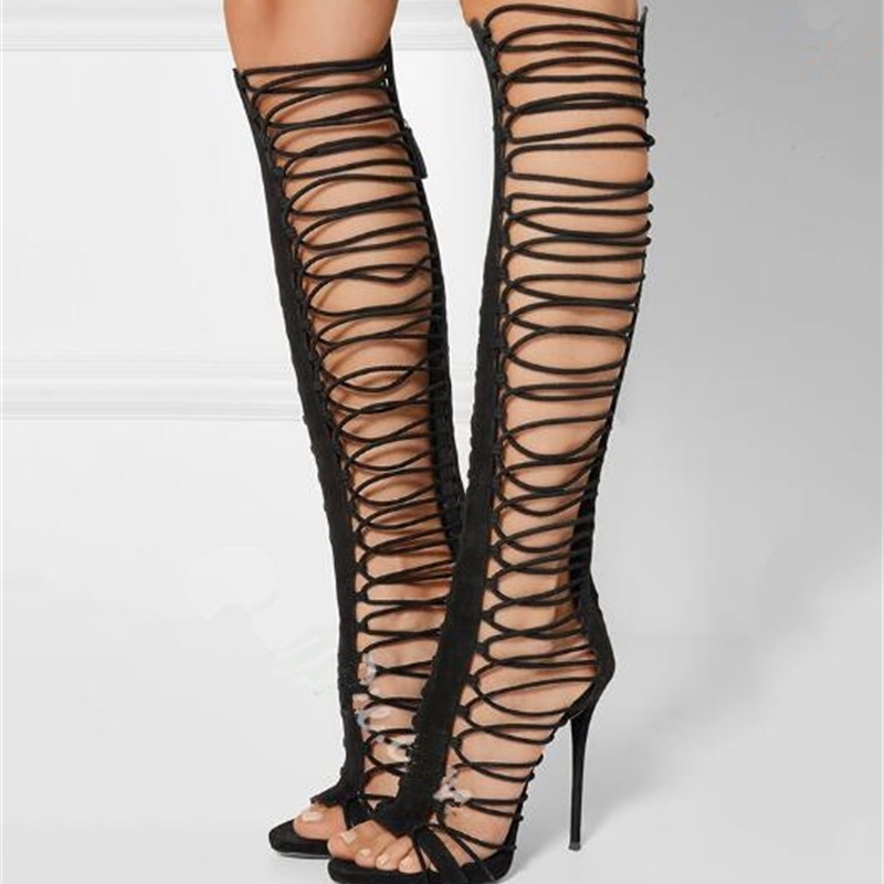 

2020 Man Beautiful with Toe Open Ties Above His Knee Sandals You'll See Boots New Diggin'sandals Heels Upiv, Black.