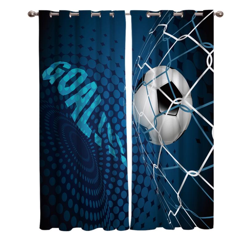 

Soccer Balls Football Design Blue Curtains Window Treatment Drapes Window Curtains For Living Room Bedroom Kids Room Home Decor, Whh01683