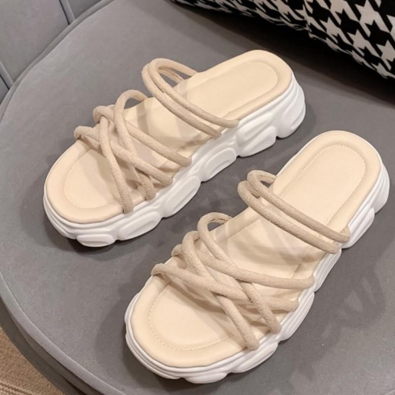 

Fanyuan Size 29-46 Summer Platform Sandals Thick Bottom Women Shoes Flip-Flops Brief Slip On Slippers Daily Casual Female Shoes, Beige