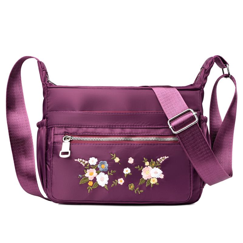 

Embroidery Shoulder Bags for Women 2020 Waterproof Nylon Messenger Bag Rural style Sweet Crossbody Bags Fashion Hobos Backage, Black