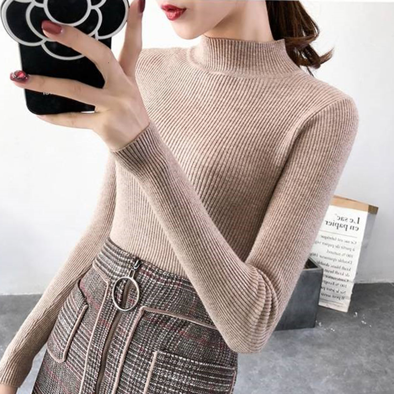 

2021 New Spring Fall High Pullovers Thin Basic Elastic Soft Women' Sweater XBL4, Pink.